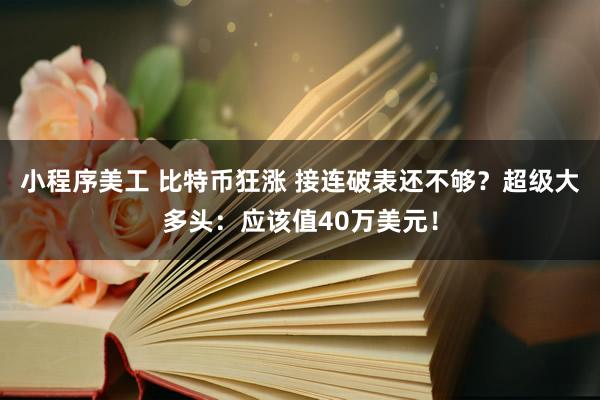 小程序美工 比特币狂涨 接连破表还不够？超级大多头：应该值40万美元！